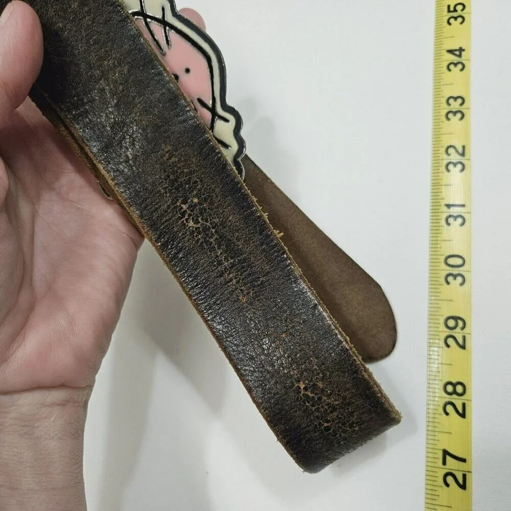 American Eagle Outfitters Leather Belt With Pink Cat Buckle‎ Size 34